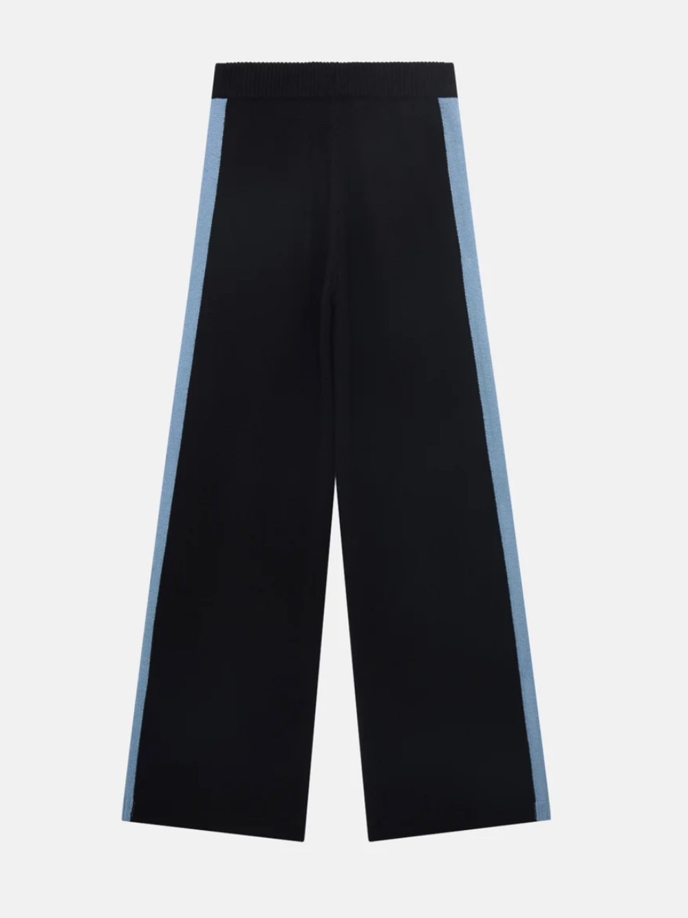 Wide-Leg Black Pants with Light Blue Side Stripe